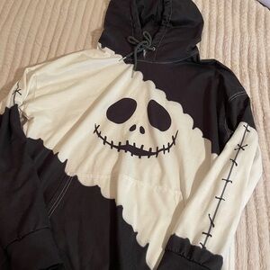 Halloween Skull Two-Tone Hoodie - Black & Cream